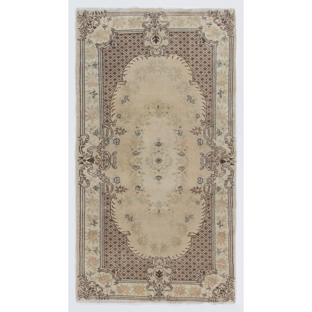 Hand-knotted Vintage Turkish Rug with Baroque Design in Neutral Colors, Wool Carpet