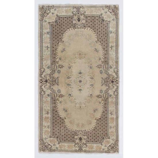 Hand-knotted Vintage Turkish Rug with Baroque Design in Neutral Colors, Wool Carpet