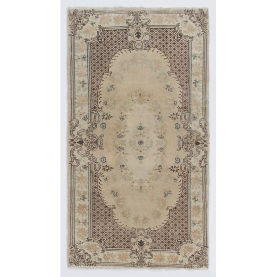 Hand-knotted Vintage Turkish Rug with Baroque Design in Neutral Colors, Wool Carpet Hand-knotted Vintage Turkish Rug with Baroque Design in Neutral Colors, Wool Carpet