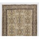 Beige Hand Knotted Vintage Turkish Oushak Rug with All-Over Floral Design