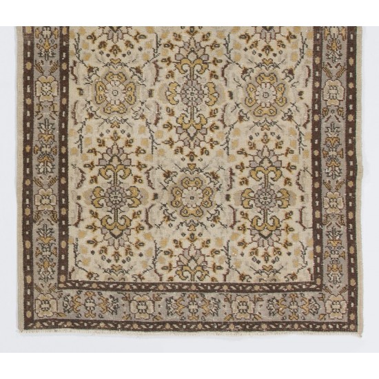 Beige Hand Knotted Vintage Turkish Oushak Rug with All-Over Floral Design