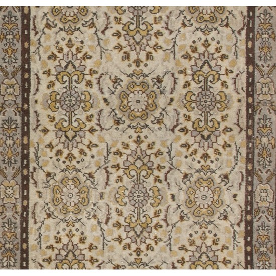 Beige Hand Knotted Vintage Turkish Oushak Rug with All-Over Floral Design Beige Hand Knotted Vintage Turkish Oushak Rug with All-Over Floral Design