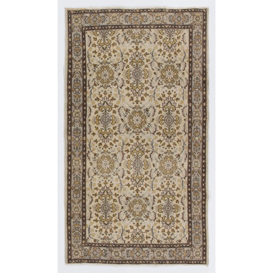 Beige Hand Knotted Vintage Turkish Oushak Rug with All-Over Floral Design Beige Hand Knotted Vintage Turkish Oushak Rug with All-Over Floral Design