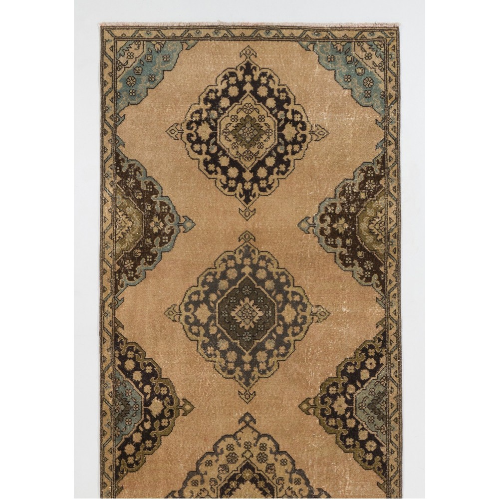 Vintage Oushak Runner. Hallway rug, Handmade wool carpet from Turkey