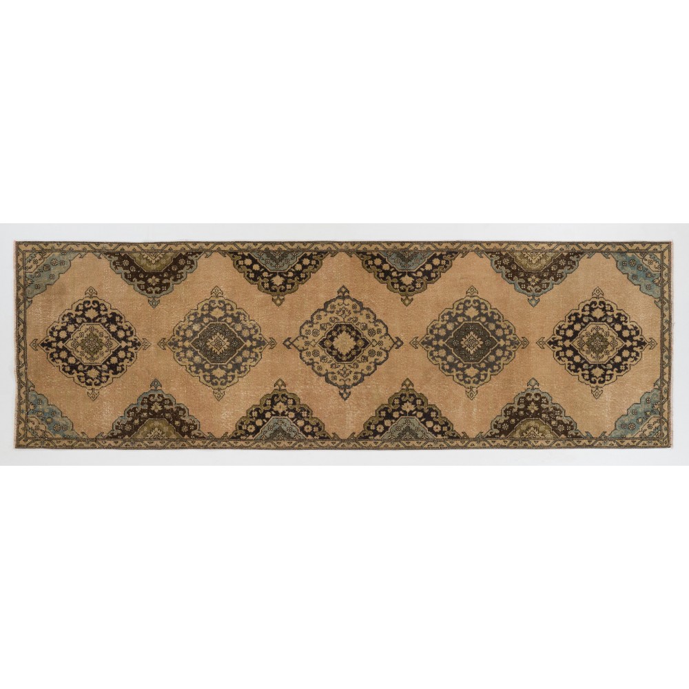 Vintage Oushak Runner. Hallway rug, Handmade wool carpet from Turkey