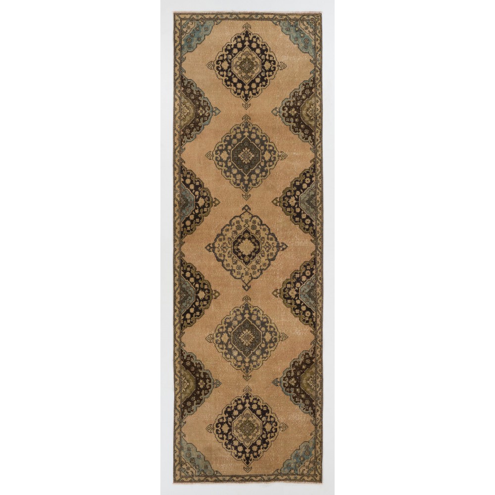 Vintage Oushak Runner. Hallway rug, Handmade wool carpet from Turkey