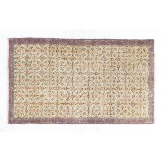 Floral Patterned Vintage Handmade Anatolian Accent Rug