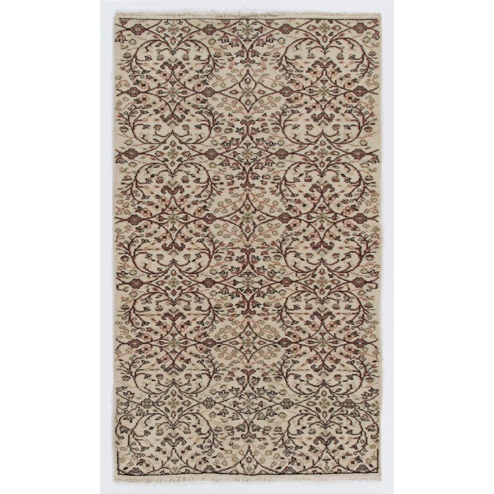 Vintage Floral Design Handmade Turkish Rug. Woolen Floor Covering