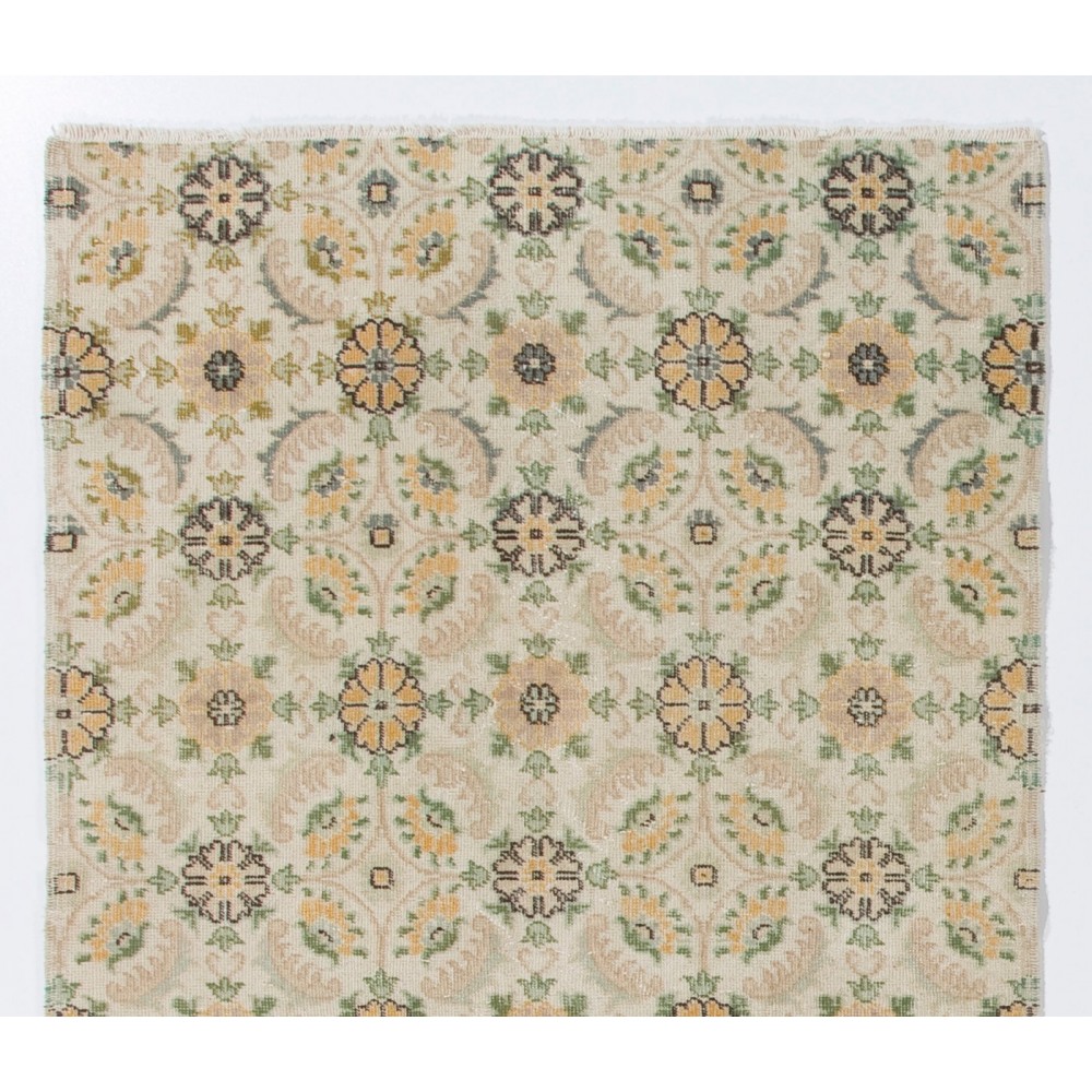 Vintage Handmade Floral Design Turkish Rug in Soft Colors