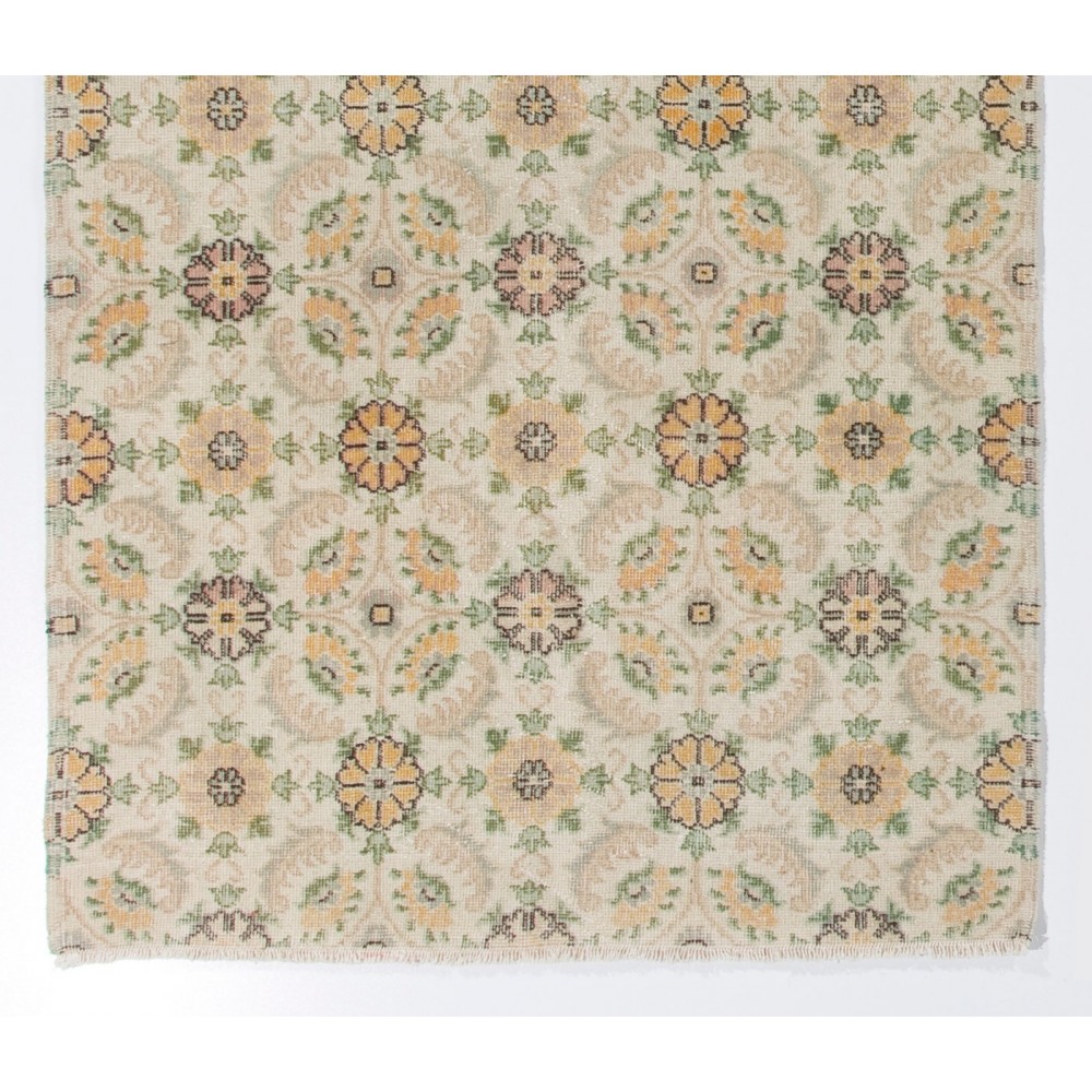 Vintage Handmade Floral Design Turkish Rug in Soft Colors