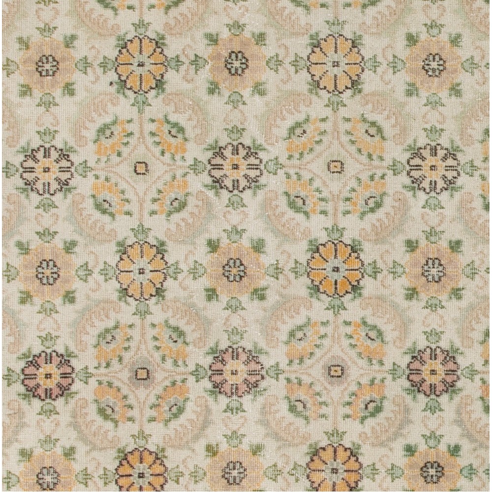 Vintage Handmade Floral Design Turkish Rug in Soft Colors