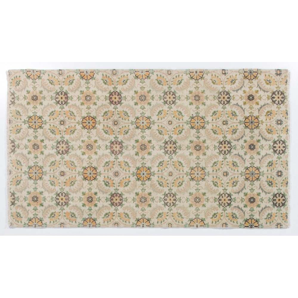 Vintage Handmade Floral Design Turkish Rug in Soft Colors