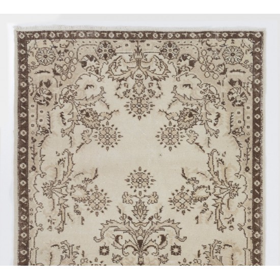 Floral Garden Design Hand-knotted Vintage Turkish Area Rug in Neutral Colors