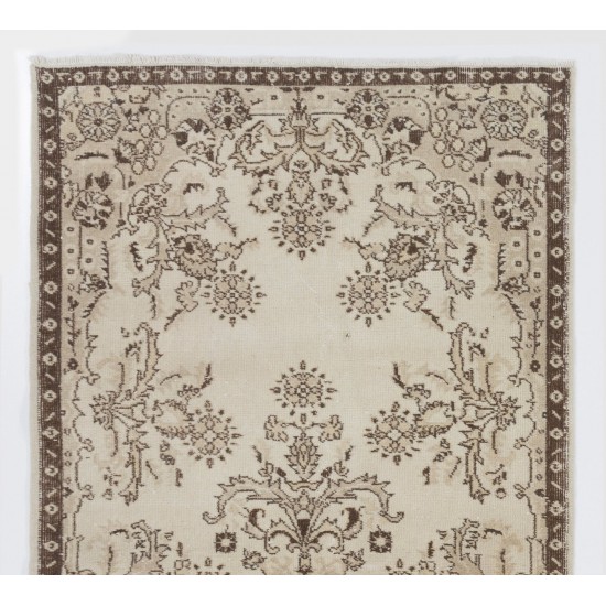 Floral Garden Design Hand-knotted Vintage Turkish Area Rug in Neutral Colors Floral Garden Design Hand-knotted Vintage Turkish Area Rug in Neutral Colors