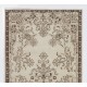 Floral Garden Design Hand-knotted Vintage Turkish Area Rug in Neutral Colors