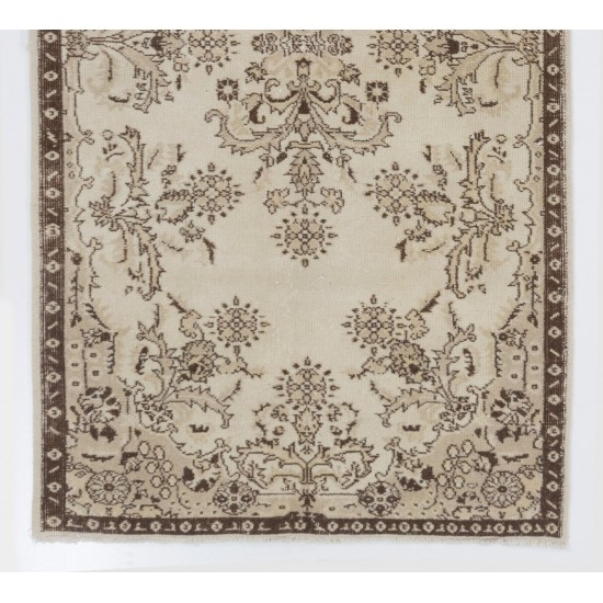 Floral Garden Design Hand-knotted Vintage Turkish Area Rug in Neutral Colors