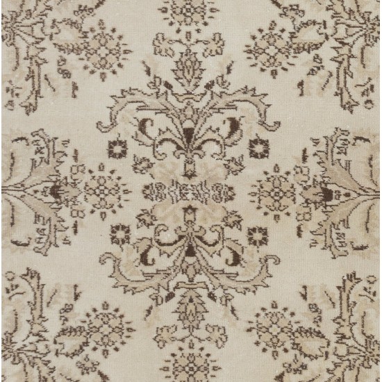 Floral Garden Design Hand-knotted Vintage Turkish Area Rug in Neutral Colors