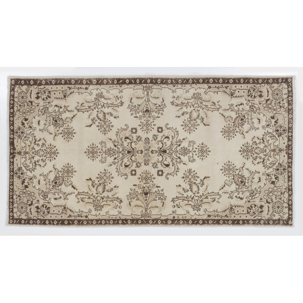 Floral Garden Design Hand-knotted Vintage Turkish Area Rug in Neutral Colors