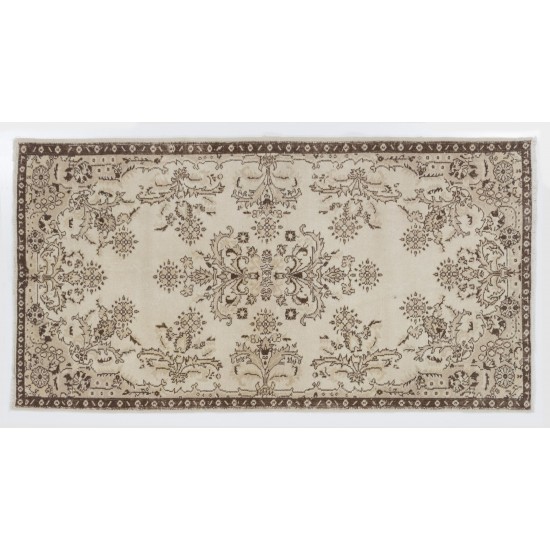 Floral Garden Design Hand-knotted Vintage Turkish Area Rug in Neutral Colors