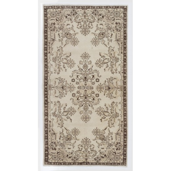 Floral Garden Design Hand-knotted Vintage Turkish Area Rug in Neutral Colors