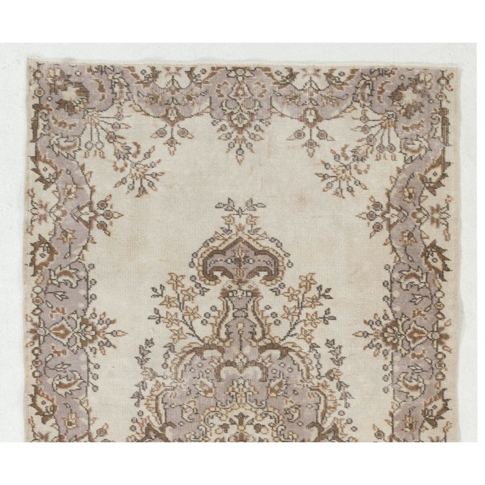 Hand-knotted Vintage Medallion Design Wool Turkish Area Rug in Neutral Colors