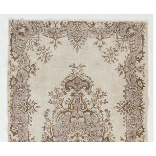 Hand-knotted Vintage Medallion Design Wool Turkish Area Rug in Neutral Colors