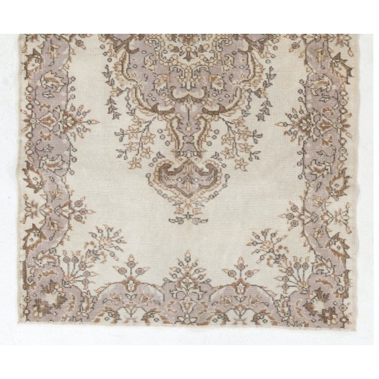 Hand-knotted Vintage Medallion Design Wool Turkish Area Rug in Neutral Colors