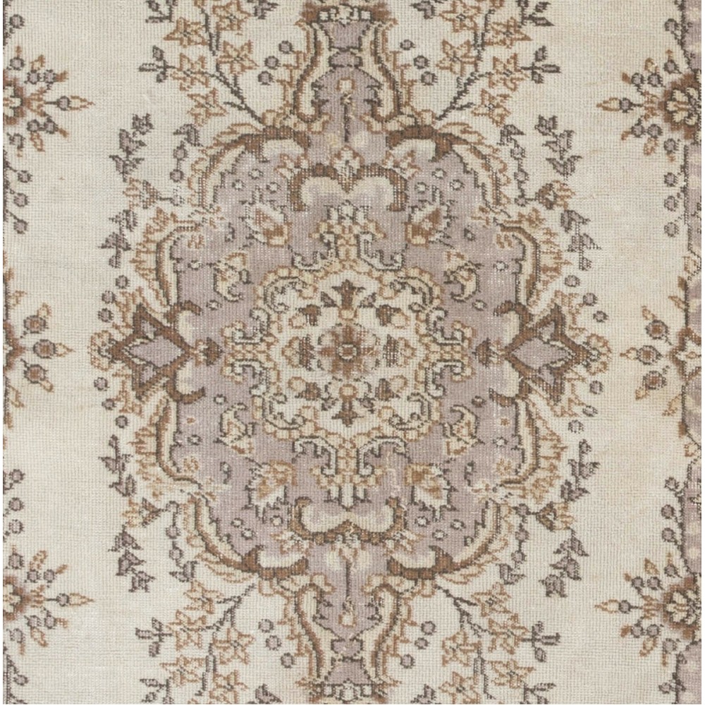 Hand-knotted Vintage Medallion Design Wool Turkish Area Rug in Neutral Colors