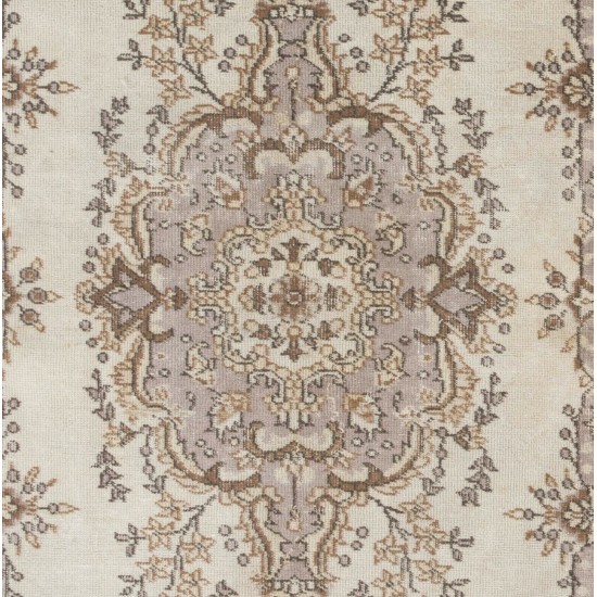 Hand-knotted Vintage Medallion Design Wool Turkish Area Rug in Neutral Colors