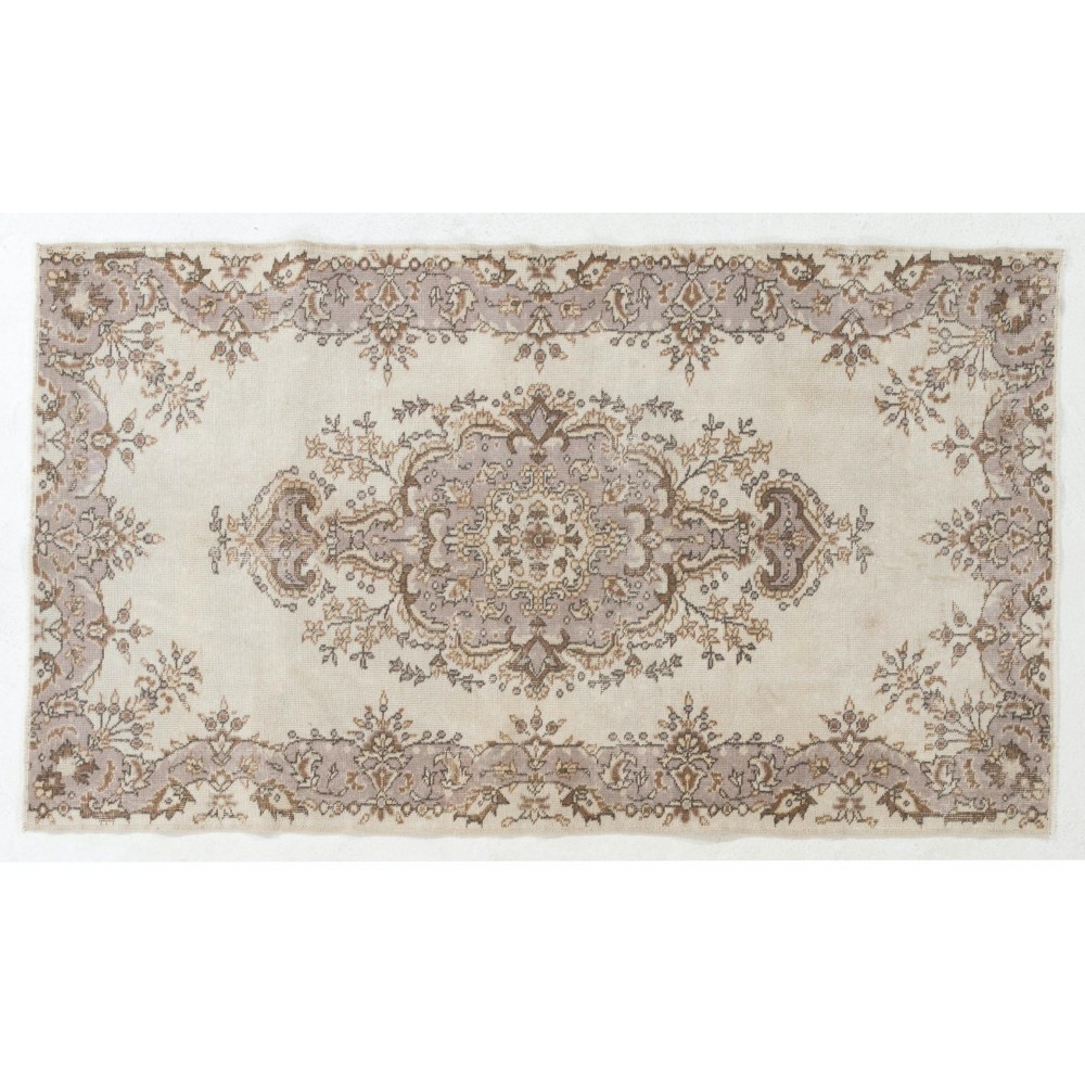Hand-knotted Vintage Medallion Design Wool Turkish Area Rug in Neutral Colors