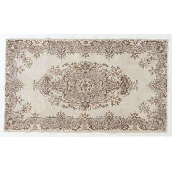 Hand-knotted Vintage Medallion Design Wool Turkish Area Rug in Neutral Colors