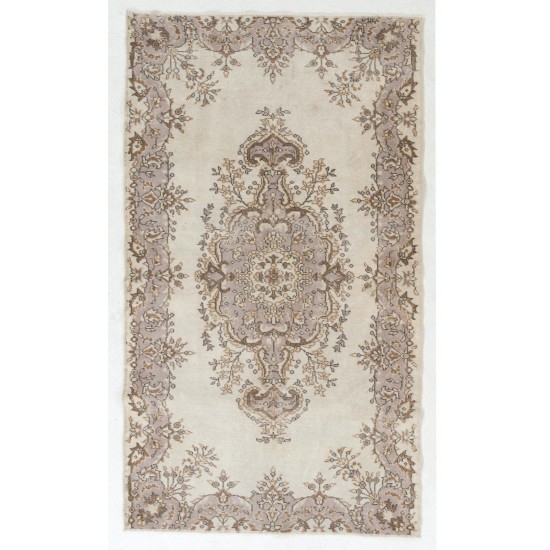 Hand-knotted Vintage Medallion Design Wool Turkish Area Rug in Neutral Colors