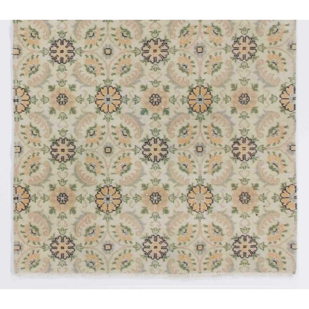 Vintage Floral Design Turkish Rug in Soft Colors. Handmade Carpet
