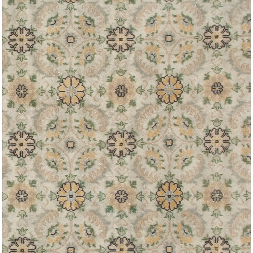 Vintage Floral Design Turkish Rug in Soft Colors. Handmade Carpet
