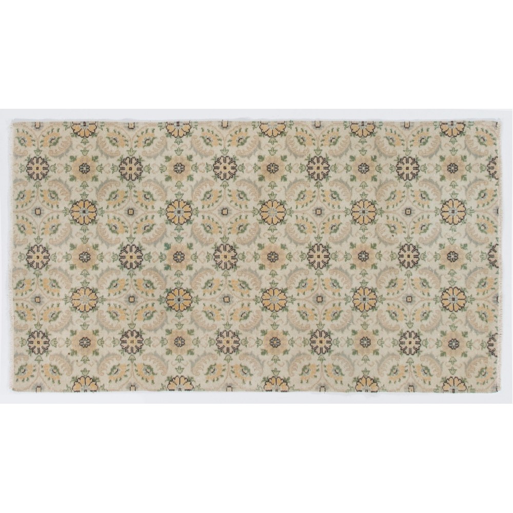 Vintage Floral Design Turkish Rug in Soft Colors. Handmade Carpet