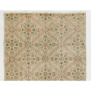 Vintage Turkish Accent Rug with All-Over Geometric Floral Lattice, Beige & Olive Green Vintage Turkish Accent Rug with All-Over Geometric Floral Lattice, Beige & Olive Green