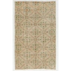 Vintage Turkish Accent Rug with All-Over Geometric Floral Lattice, Beige & Olive Green