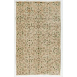 Vintage Turkish Accent Rug with All-Over Geometric Floral Lattice, Beige & Olive Green