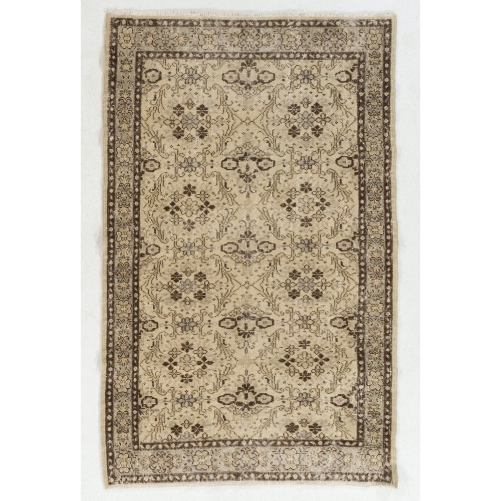 Vintage Handmade Anatolian Rug with All-Over Floral Design. Woolen Floor Covering