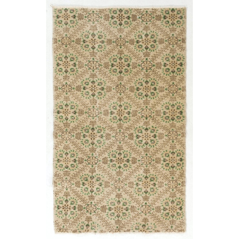 Hand-knotted Vintage Anatolian Rug with All-Over Floral Design. Wool Carpet, Floor Covering
