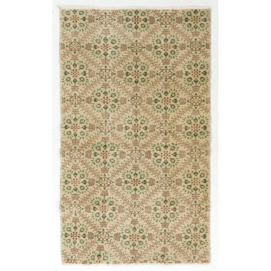 Hand-knotted Vintage Anatolian Rug with All-Over Floral Design. Wool Carpet, Floor Covering