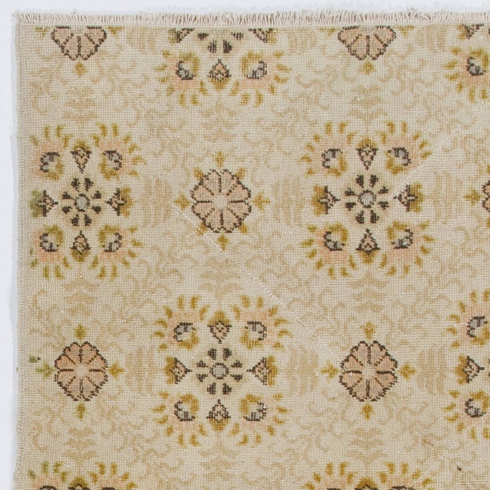 Vintage Turkish Deco Wool Rug, Handmade Floral Patterned Small Carpet