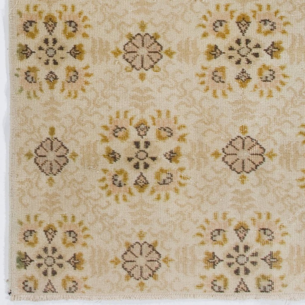 Vintage Turkish Deco Wool Rug, Handmade Floral Patterned Small Carpet