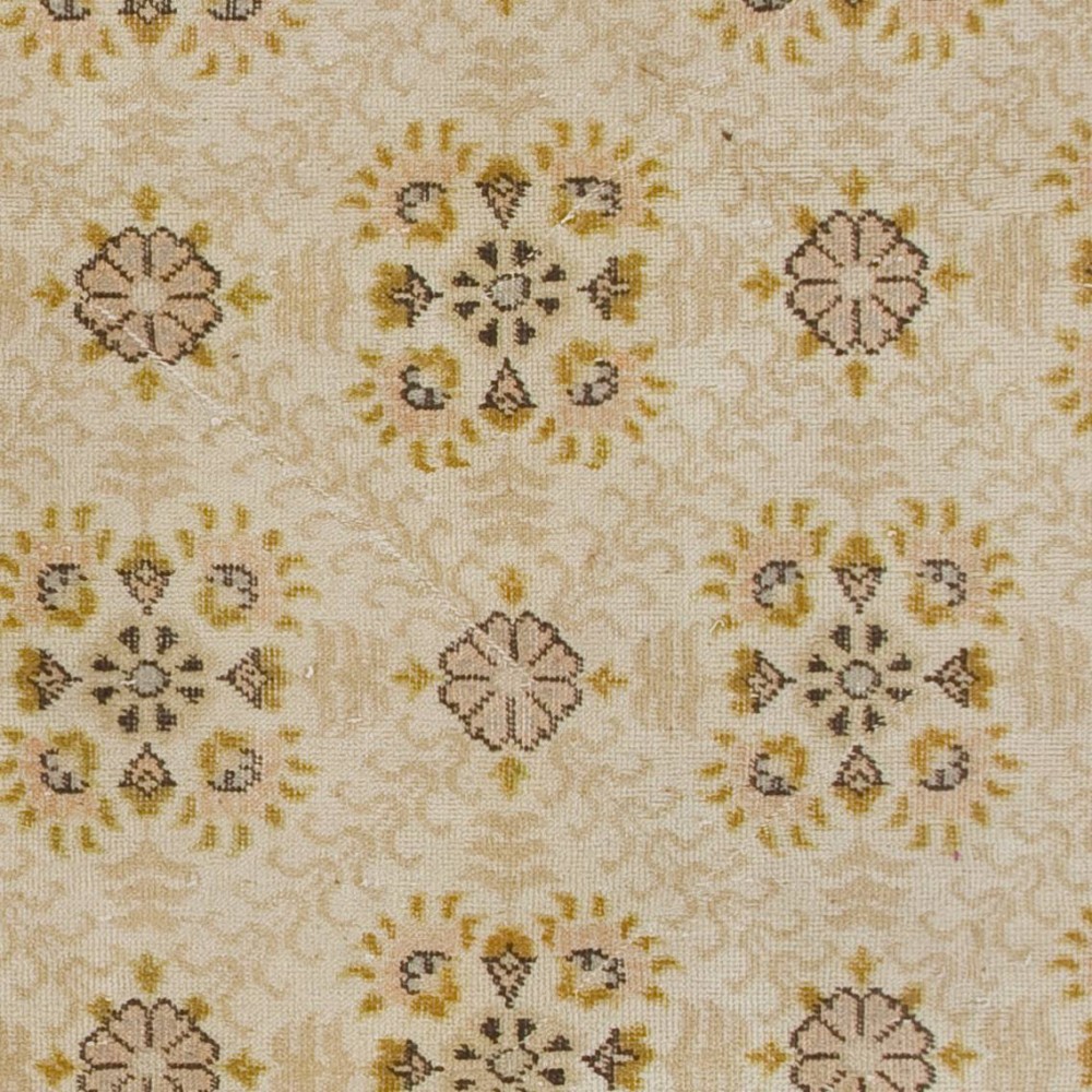 Vintage Turkish Deco Wool Rug, Handmade Floral Patterned Small Carpet