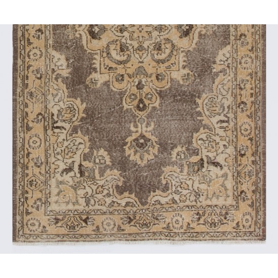 Vintage Turkish Rug. Handmade Wool Carpet. Beige, brown, soft sandy yellow colors, ca 1970.