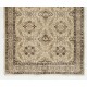 Distressed Vintage Floral Design Handmade Central Anatolian Rug in Neutral Colors. Woolen Floor Covering