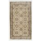 Distressed Vintage Floral Design Handmade Central Anatolian Rug in Neutral Colors. Woolen Floor Covering