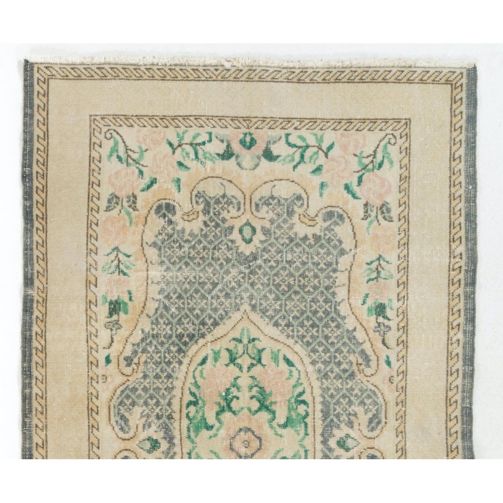 Hand-Knotted Turkish Rug in Soft Colors. One-of-a-Kind Vintage Oushak Carpet