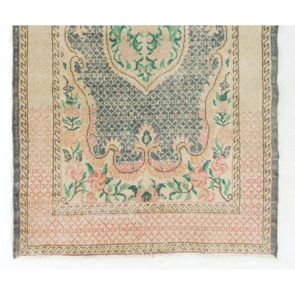 Hand-Knotted Turkish Rug in Soft Colors. One-of-a-Kind Vintage Oushak Carpet