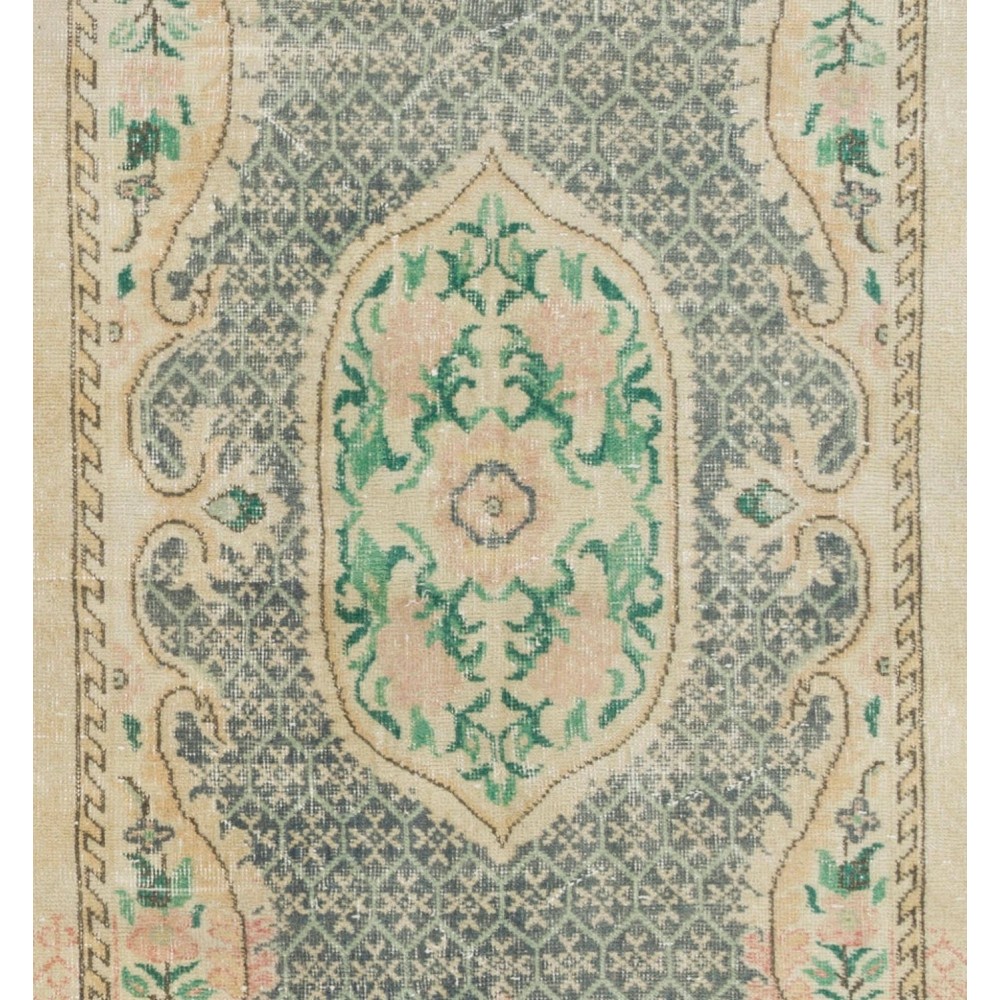 Hand-Knotted Turkish Rug in Soft Colors. One-of-a-Kind Vintage Oushak Carpet